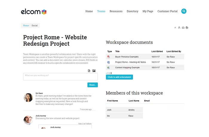 Company Intranet Features Team Workspaces